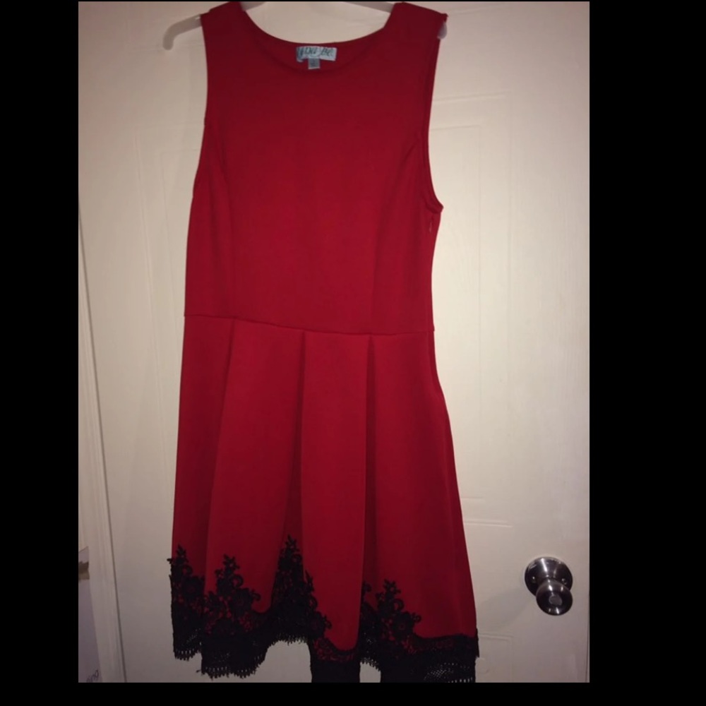Red dress with black lace